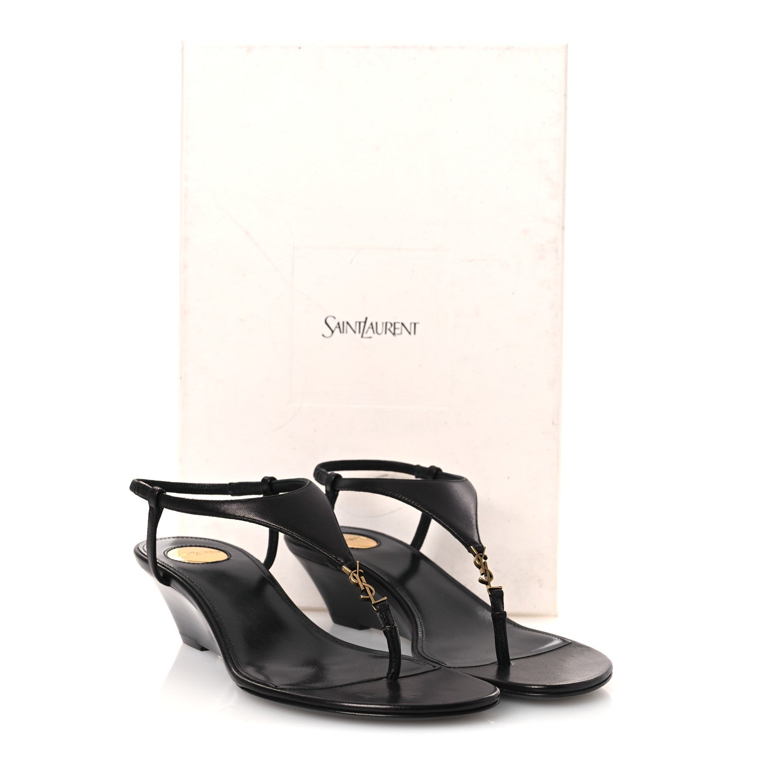 Saint Laurent Nappa Cassandra Monogram Bridget 40 Wedge Sandals 36 Black 10 of 10