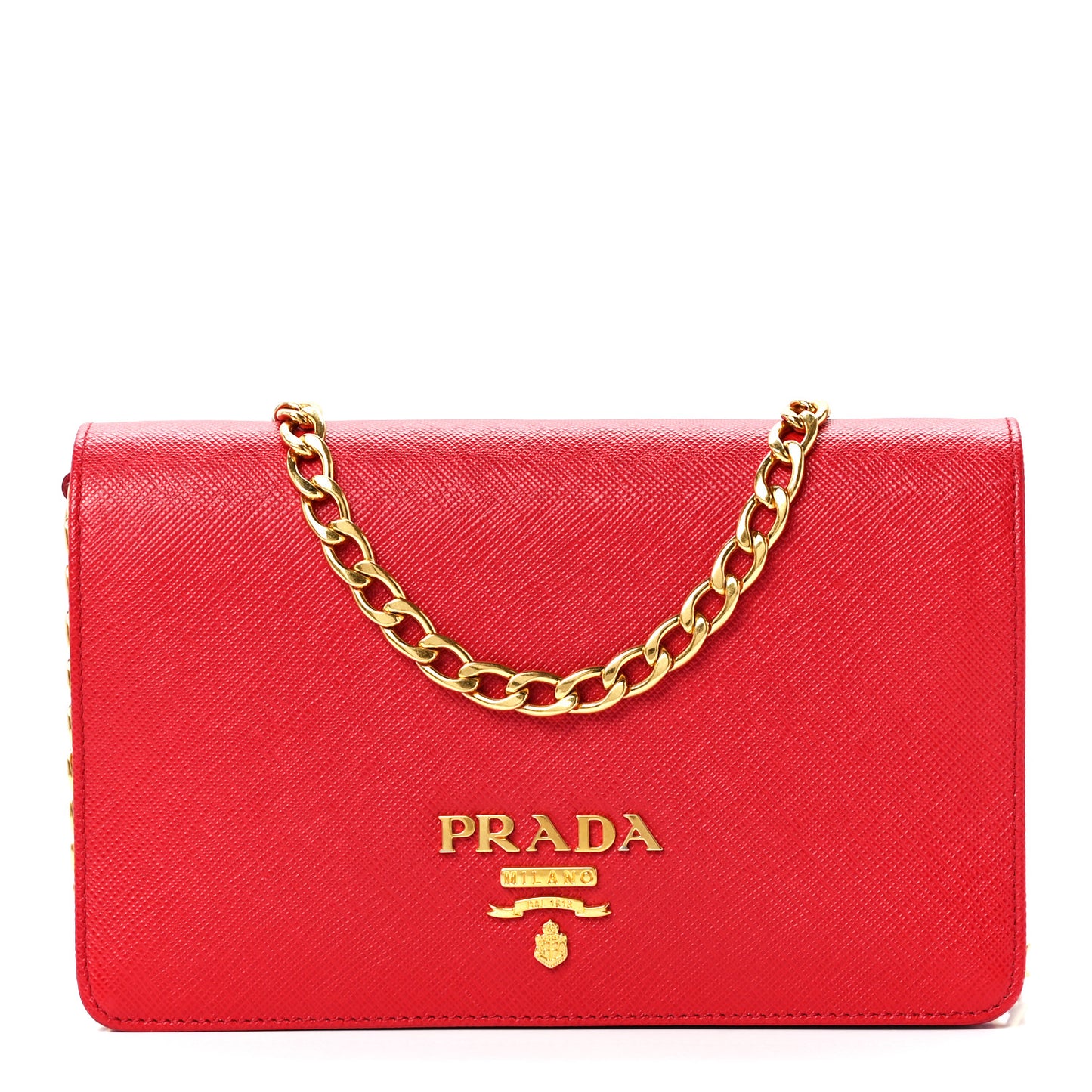 Saffiano Lux Chain Wallet Fuoco