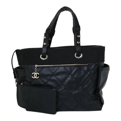 Chanel Coated Canvas Quilted Large Paris Biarritz Tote Black 1 of 10