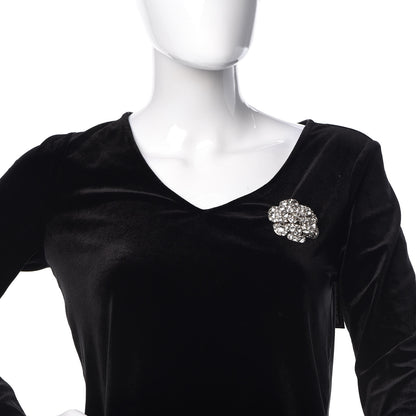 Chanel Swarovski Crystal Camellia CC Brooch Silver 2 of 5