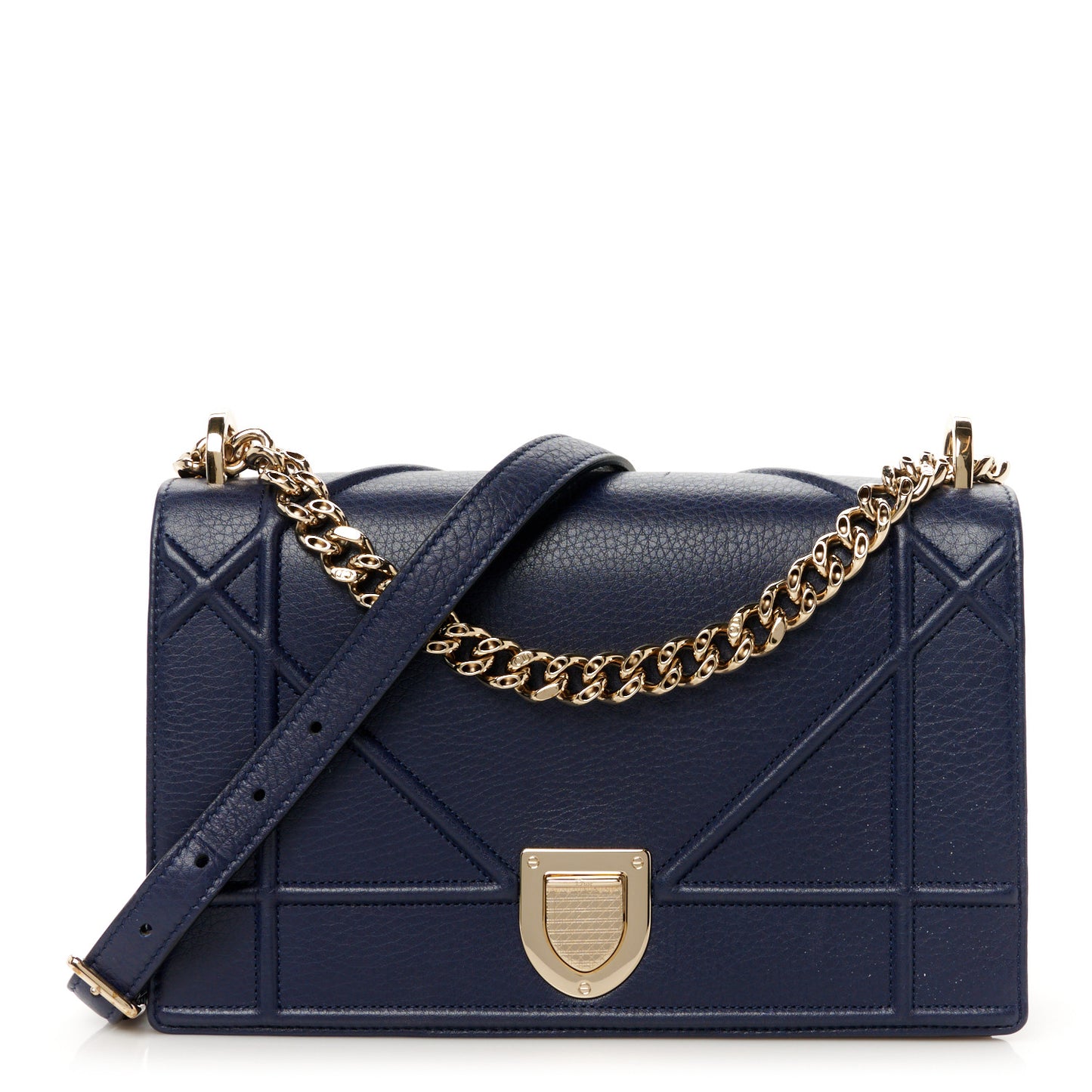 Grained Calfskin Medium Diorama Flap Bag Blue