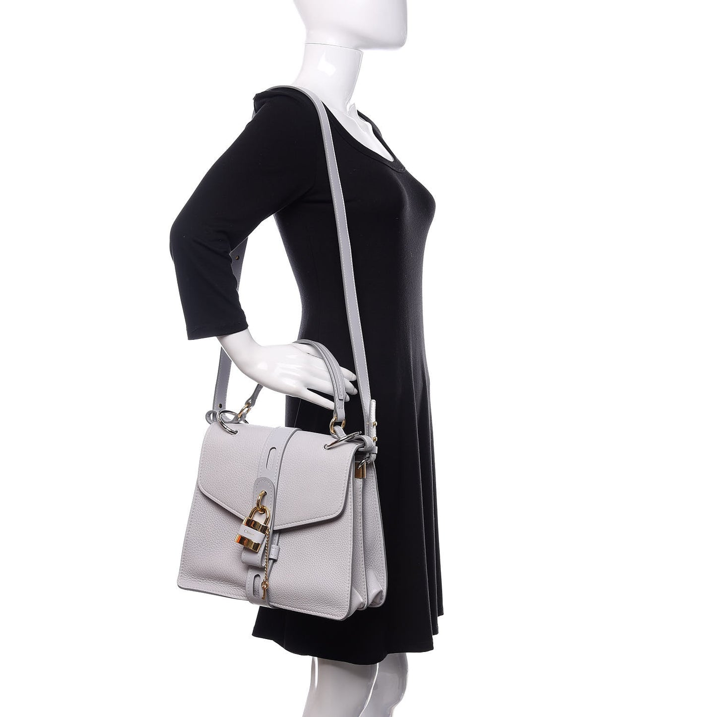 Shiny Grained Calfskin Medium Aby Day Shoulder Bag Airy Grey