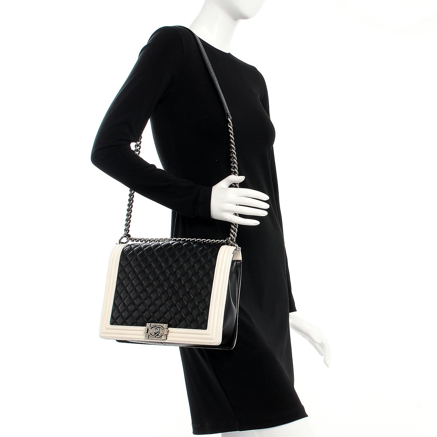 Chanel Lambskin Quilted Large Boy Flap Black White 2 of 9