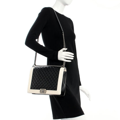 Chanel Lambskin Quilted Large Boy Flap Black White 2 of 9