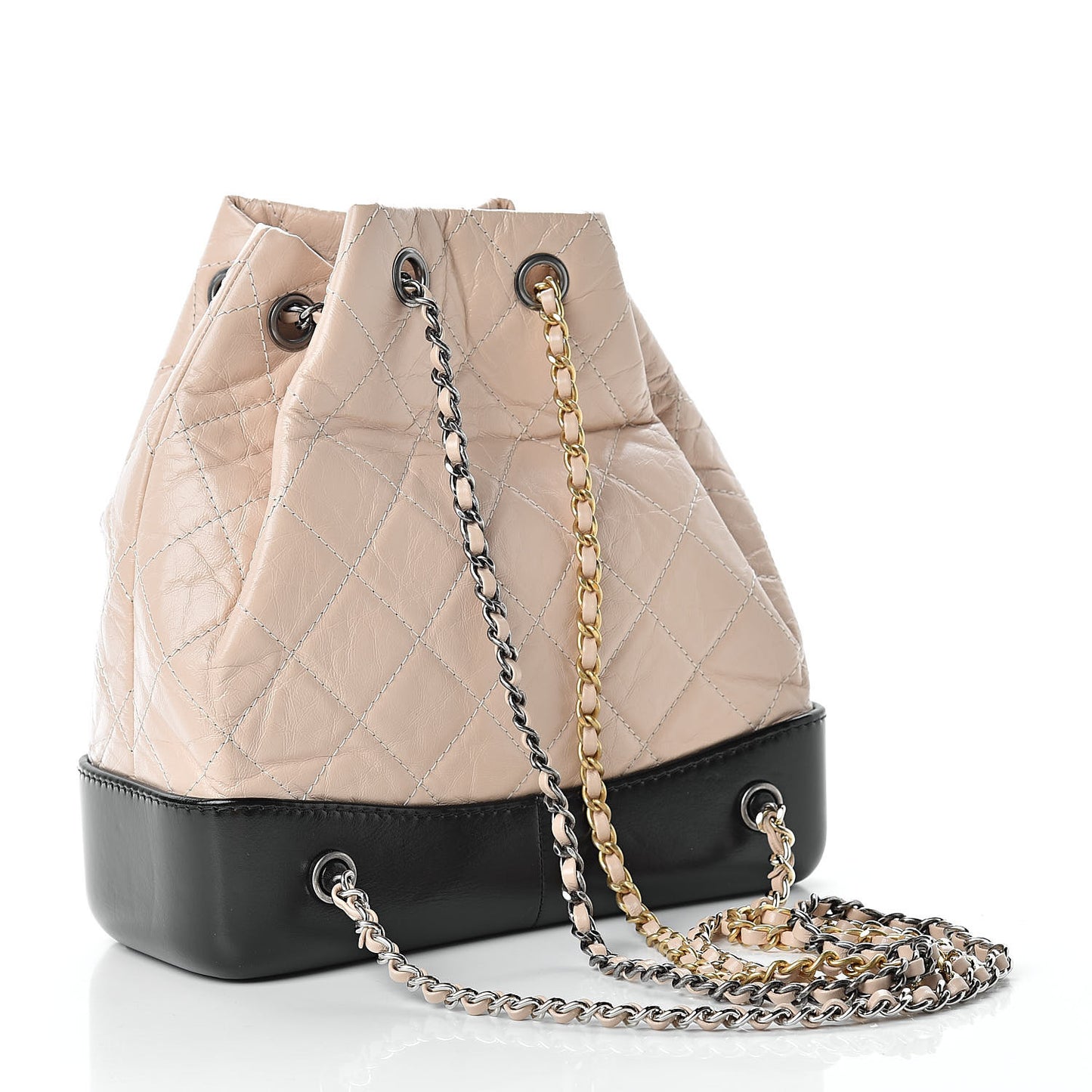 Aged Calfskin Quilted Small Gabrielle Backpack Beige Black