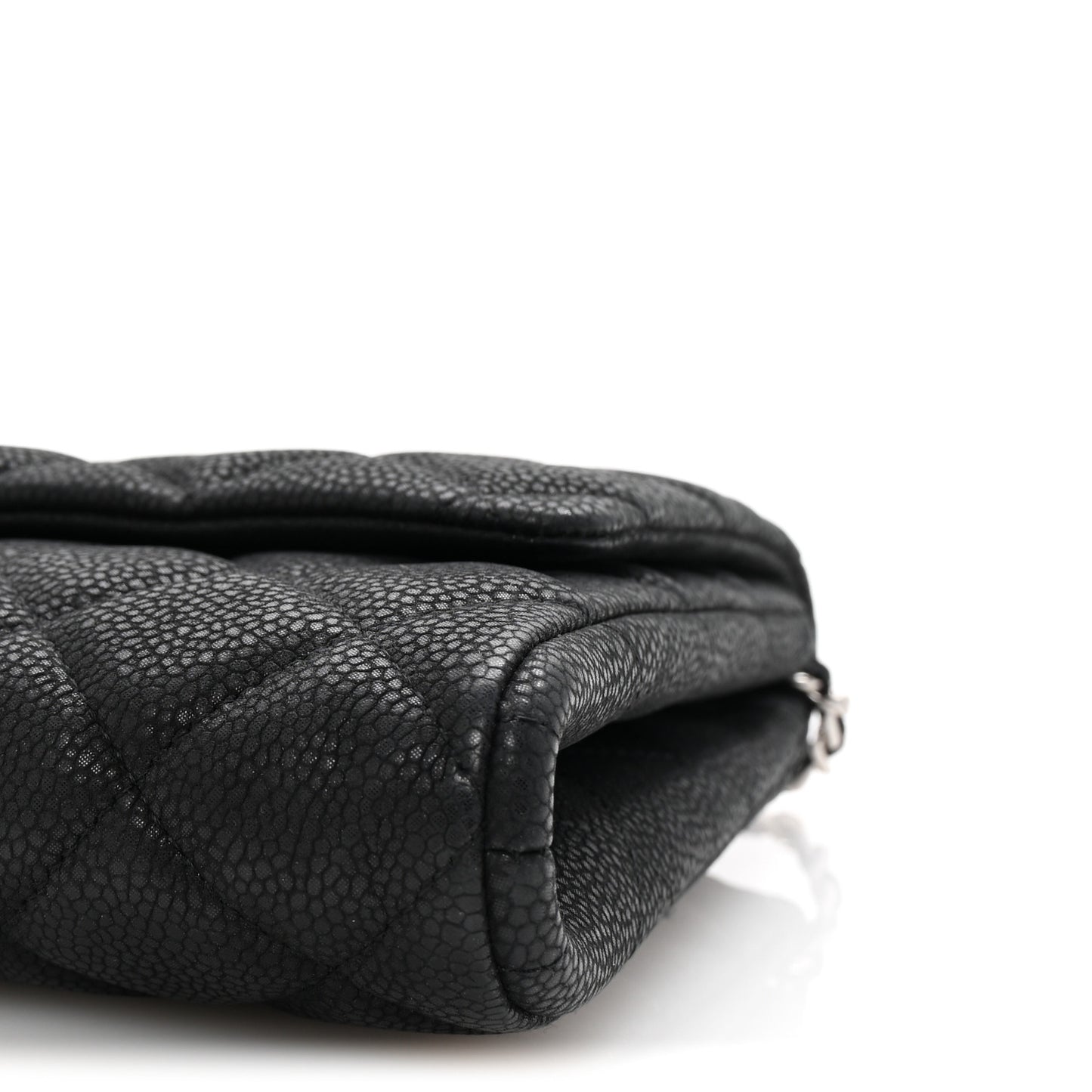 Iridescent Caviar Quilted Clutch With Chain Flap Black