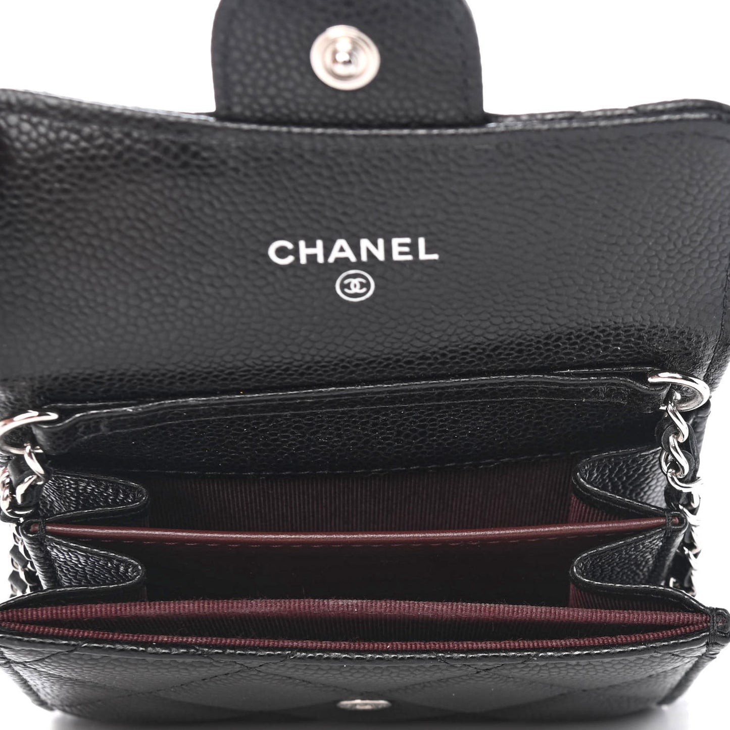 Caviar Quilted Flap Card Holder On Chain Black