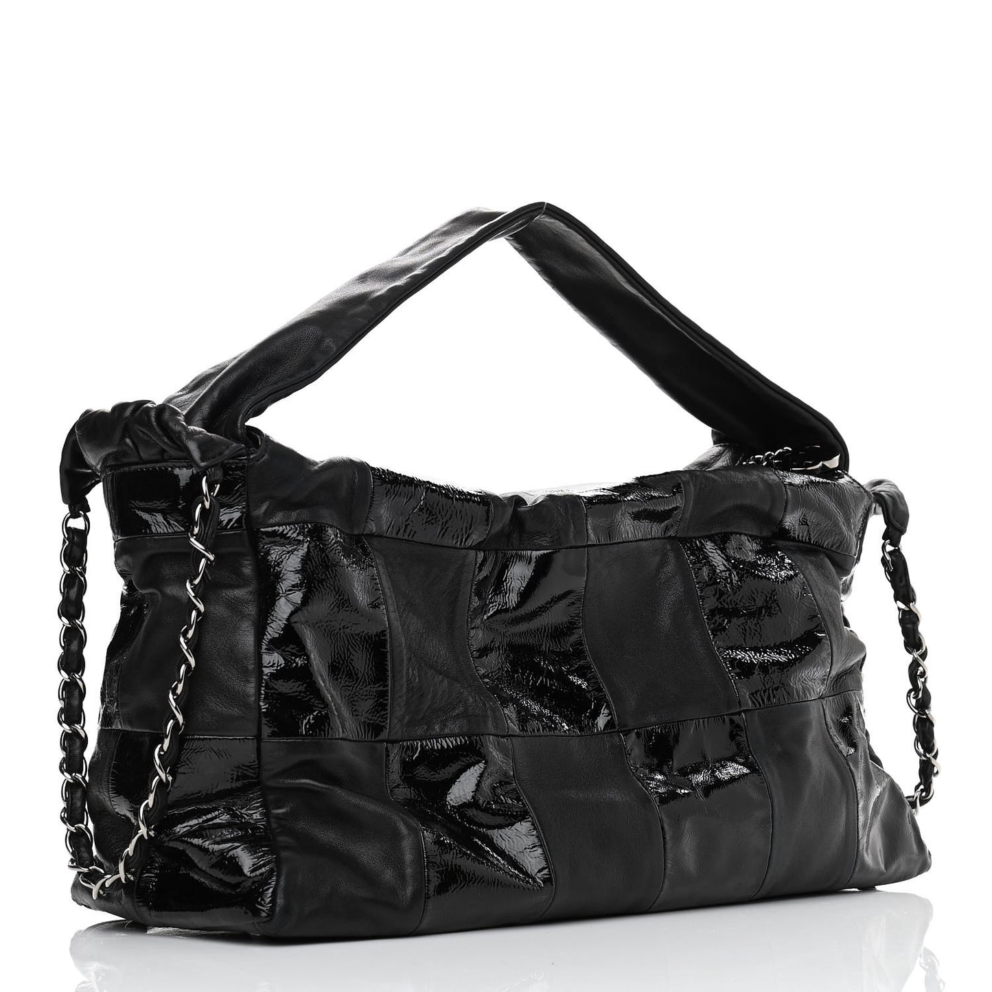 Lambskin Patent Calfskin Brooklyn Patchwork Hobo Black