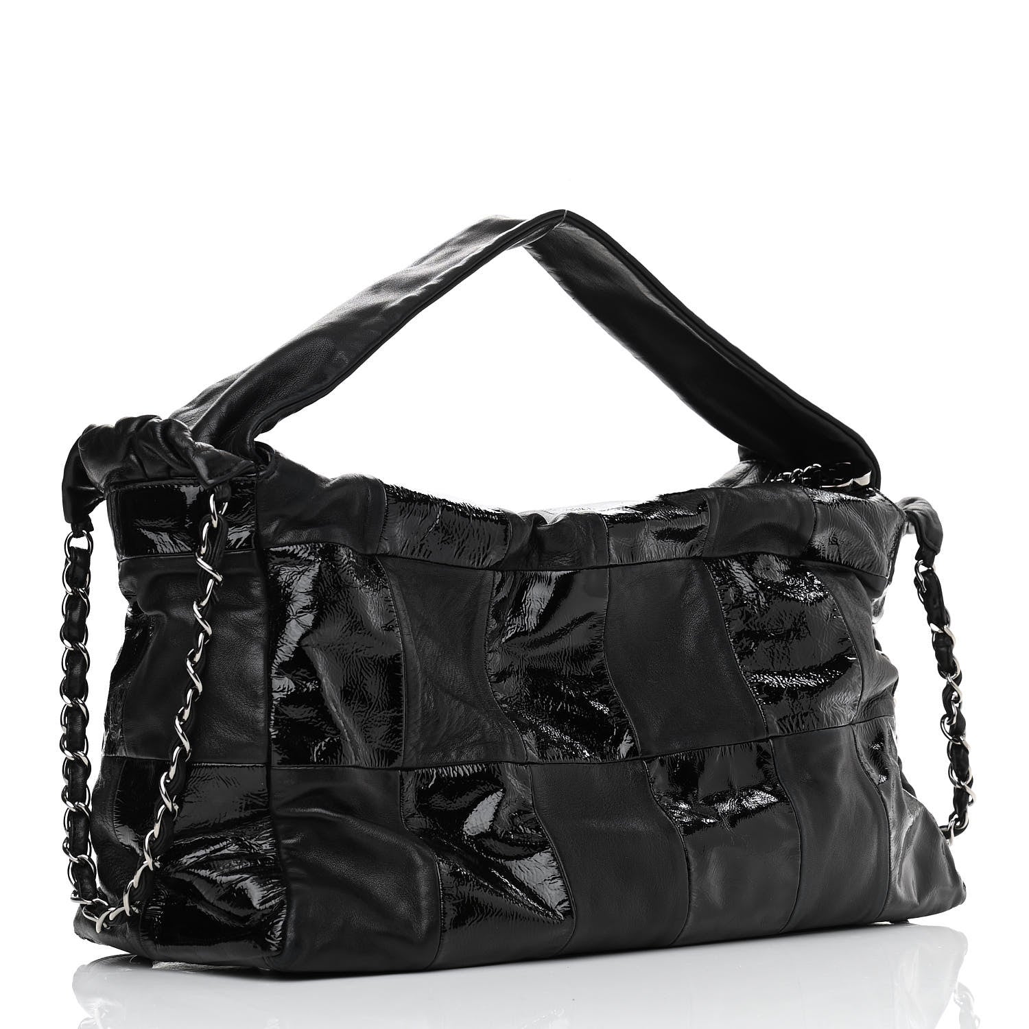 Chanel Lambskin Patent Calfskin Brooklyn Patchwork Hobo Black 3 of 10