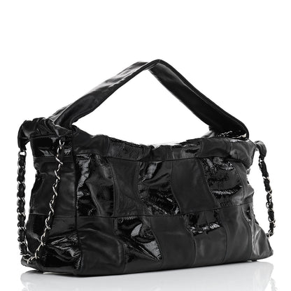 Chanel Lambskin Patent Calfskin Brooklyn Patchwork Hobo Black 3 of 10