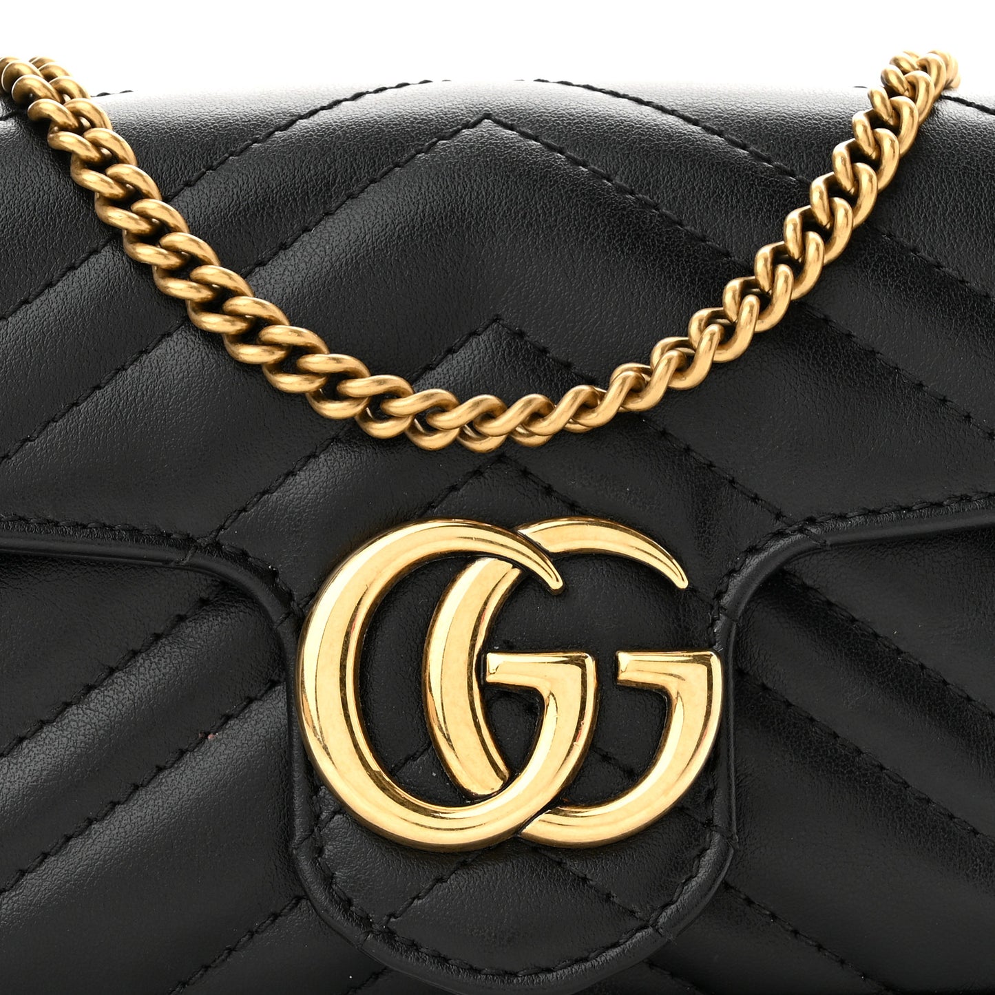 Calfskin Matelasse Super Mini GG Marmont Shoulder Bag Black