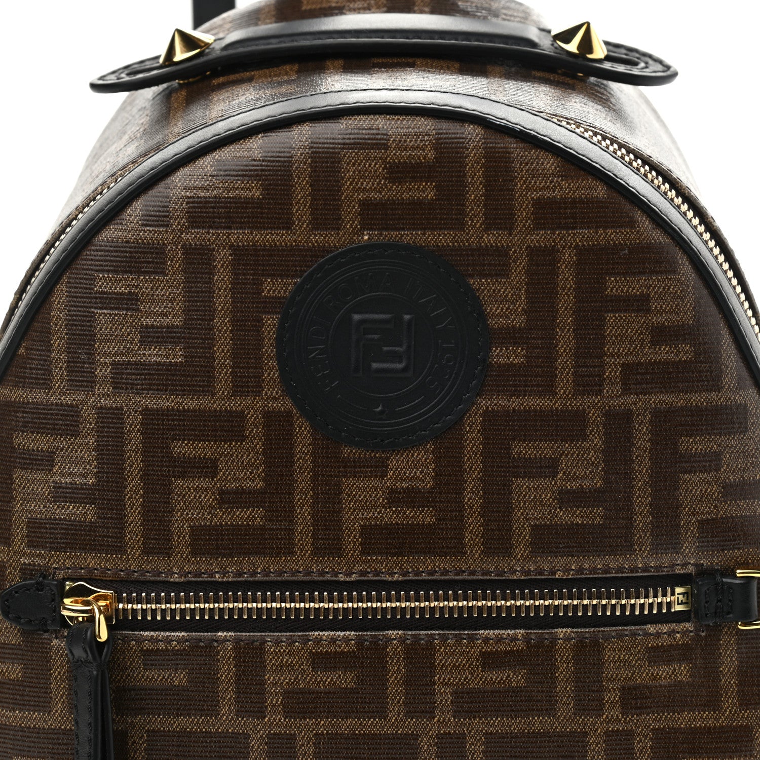 Fendi Glazed Fabric Vitello Century FF 1974 Stamp Patch Mini Backpack Mogano Panna Black 8 of 11