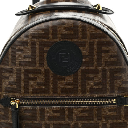 Fendi Glazed Fabric Vitello Century FF 1974 Stamp Patch Mini Backpack Mogano Panna Black 8 of 11