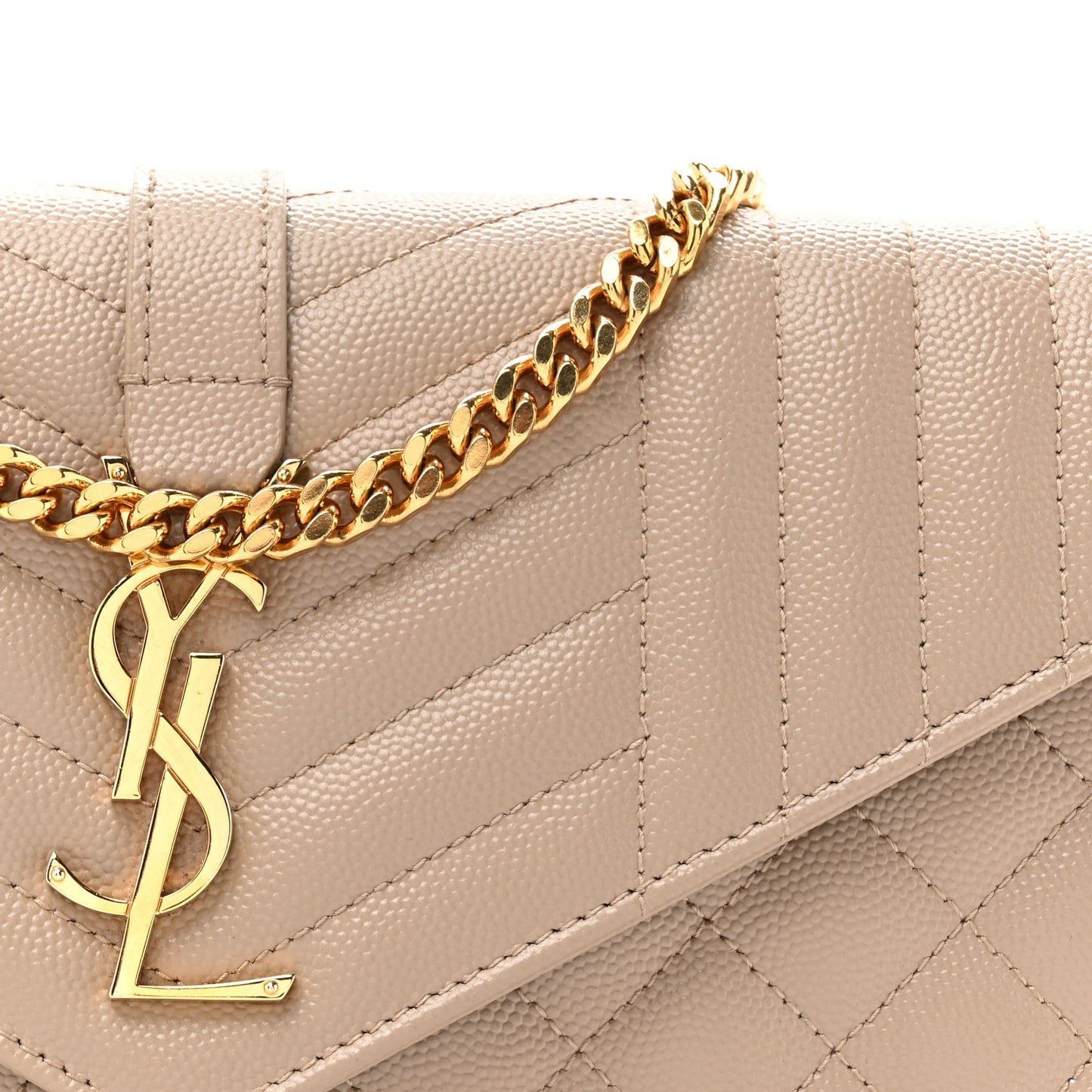 Grain De Poudre Mixed Matelasse Triquilt Monogram Chain Wallet Dark Beige