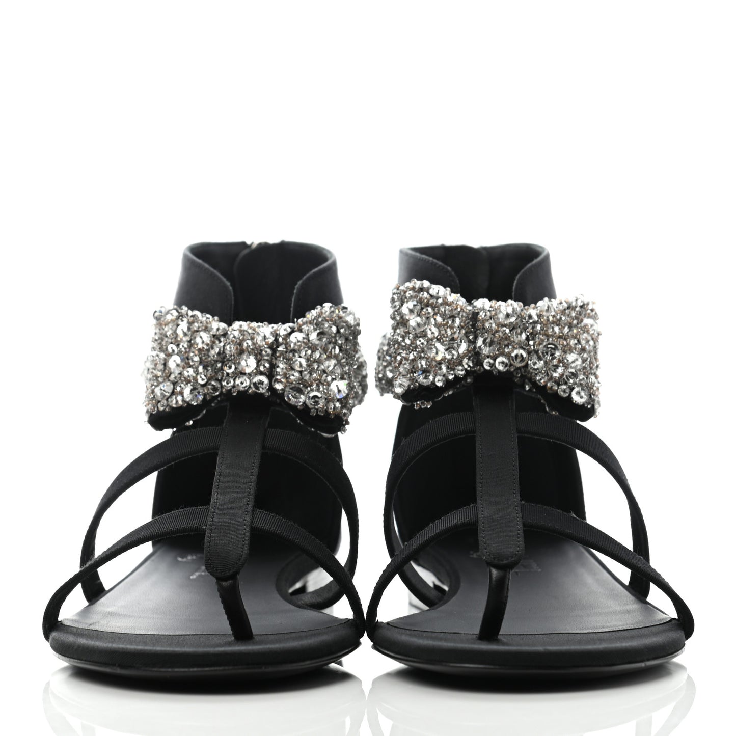 Grosgrain Sequin Beaded Bow Sandals 37.5 Black