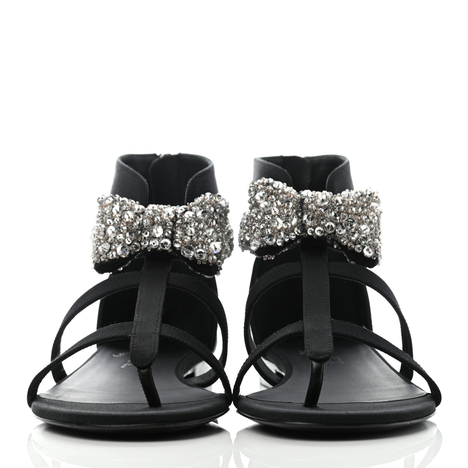 Chanel Grosgrain Sequin Beaded Bow Sandals 37.5 Black 2 of 9