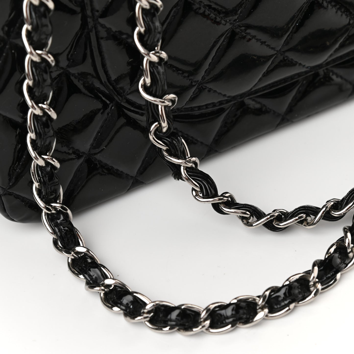 Patent Quilted Medium Double Flap Black