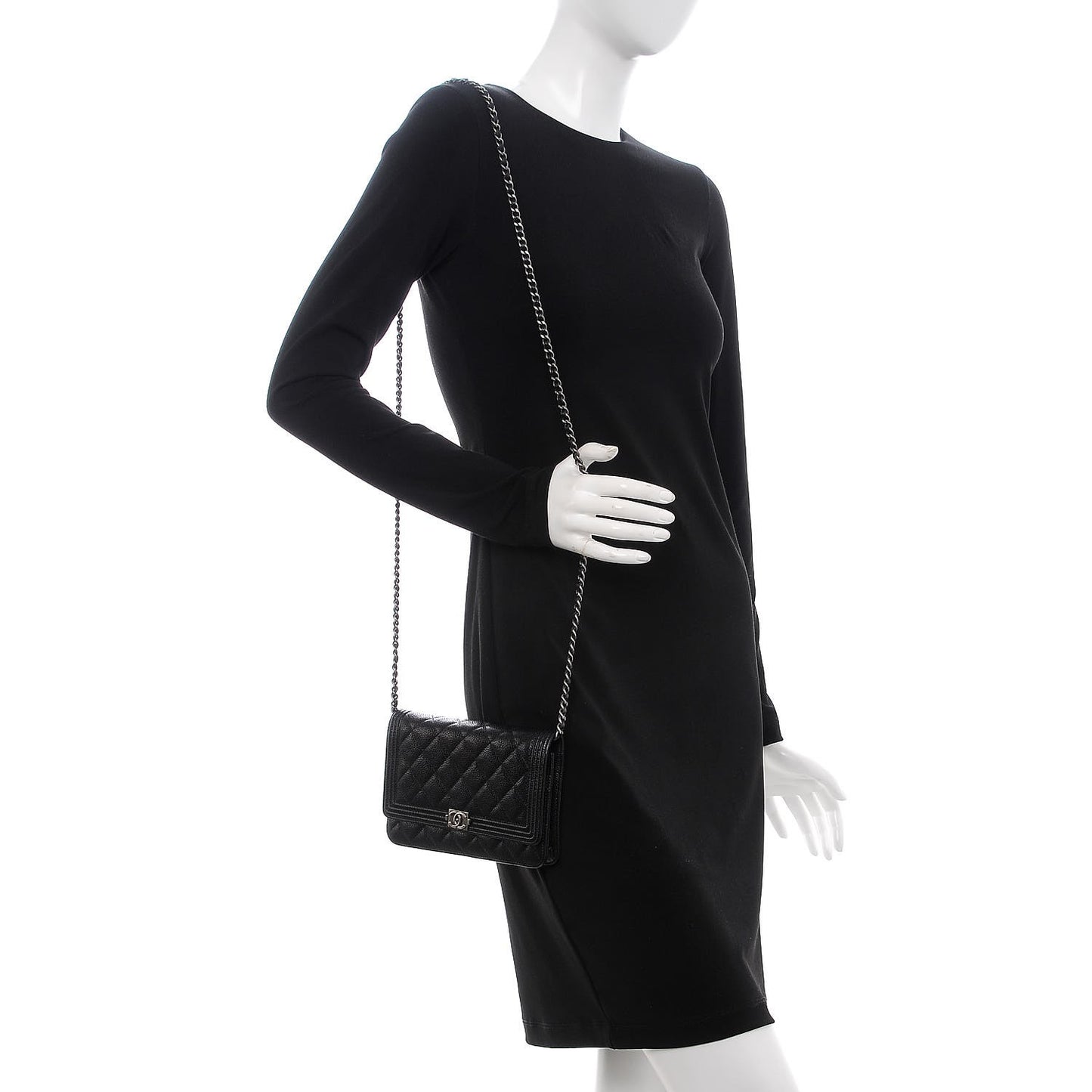 Caviar Quilted Boy Wallet On Chain WOC Black