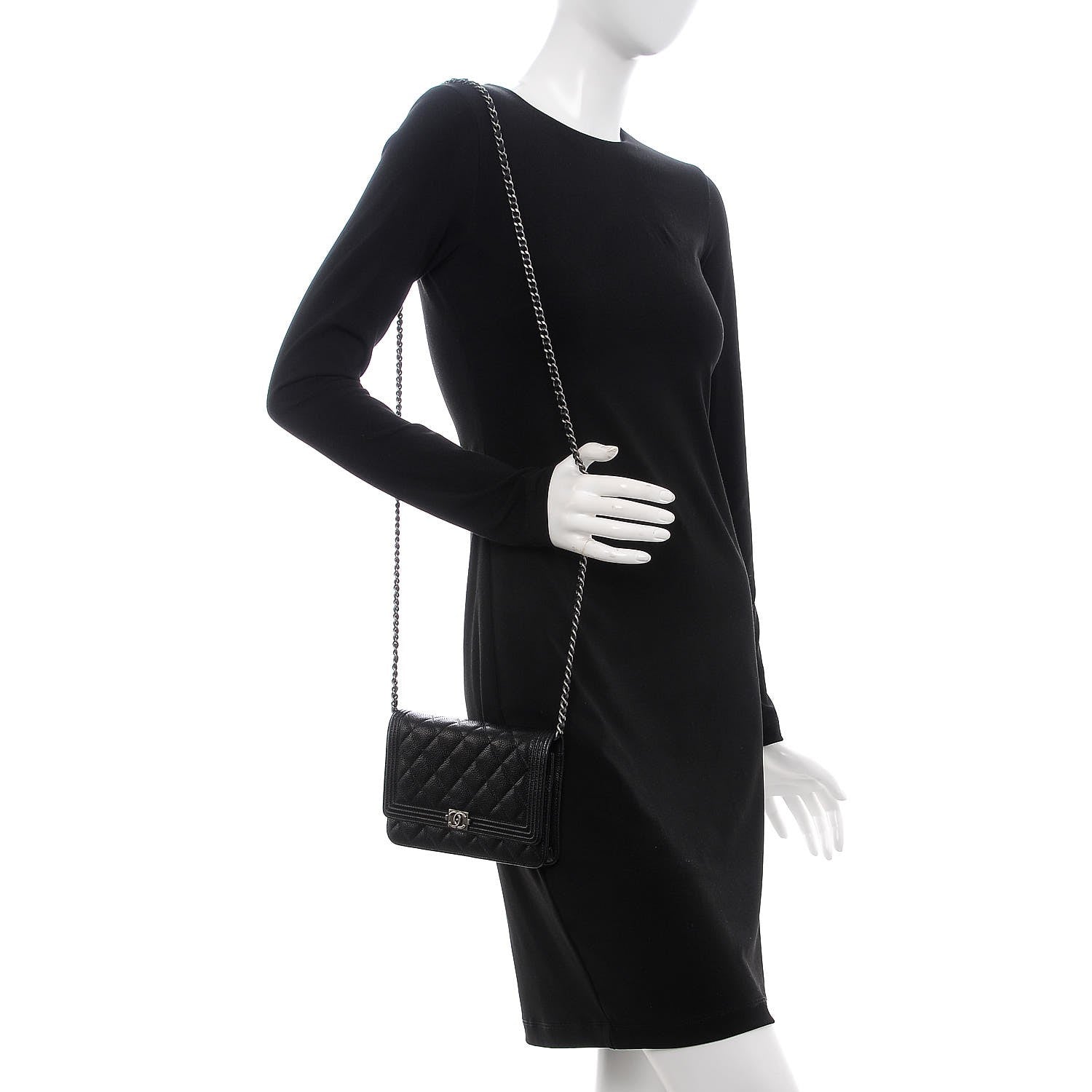 Chanel Caviar Quilted Boy Wallet On Chain WOC Black 2 of 11