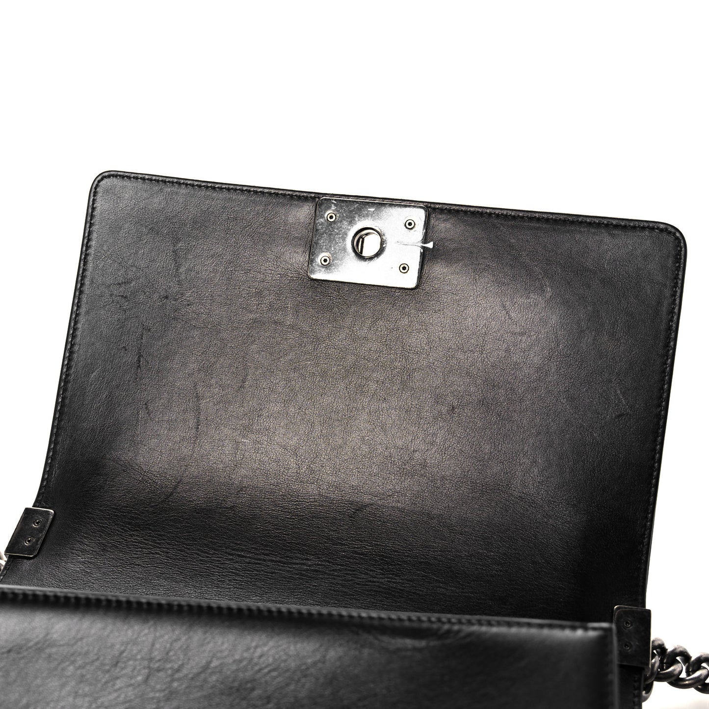 Calfskin Woven Medium Boy Flap Black White