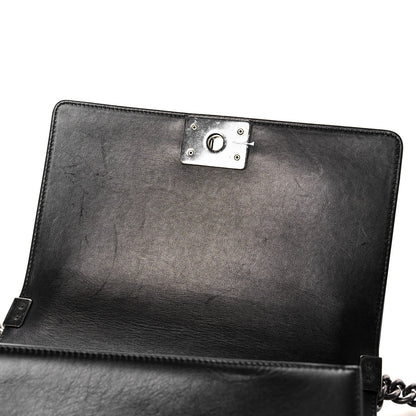 Chanel Calfskin Woven Medium Boy Flap Black White 10 of 15