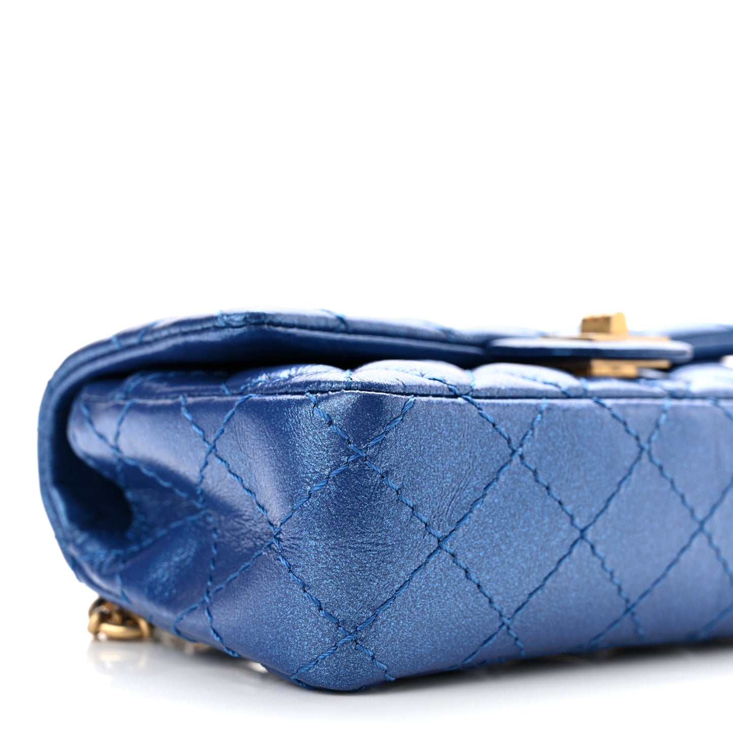 Metallic Aged Calfskin Quilted 2.55 Reissue Flap Belt Bag Clutch Blue
