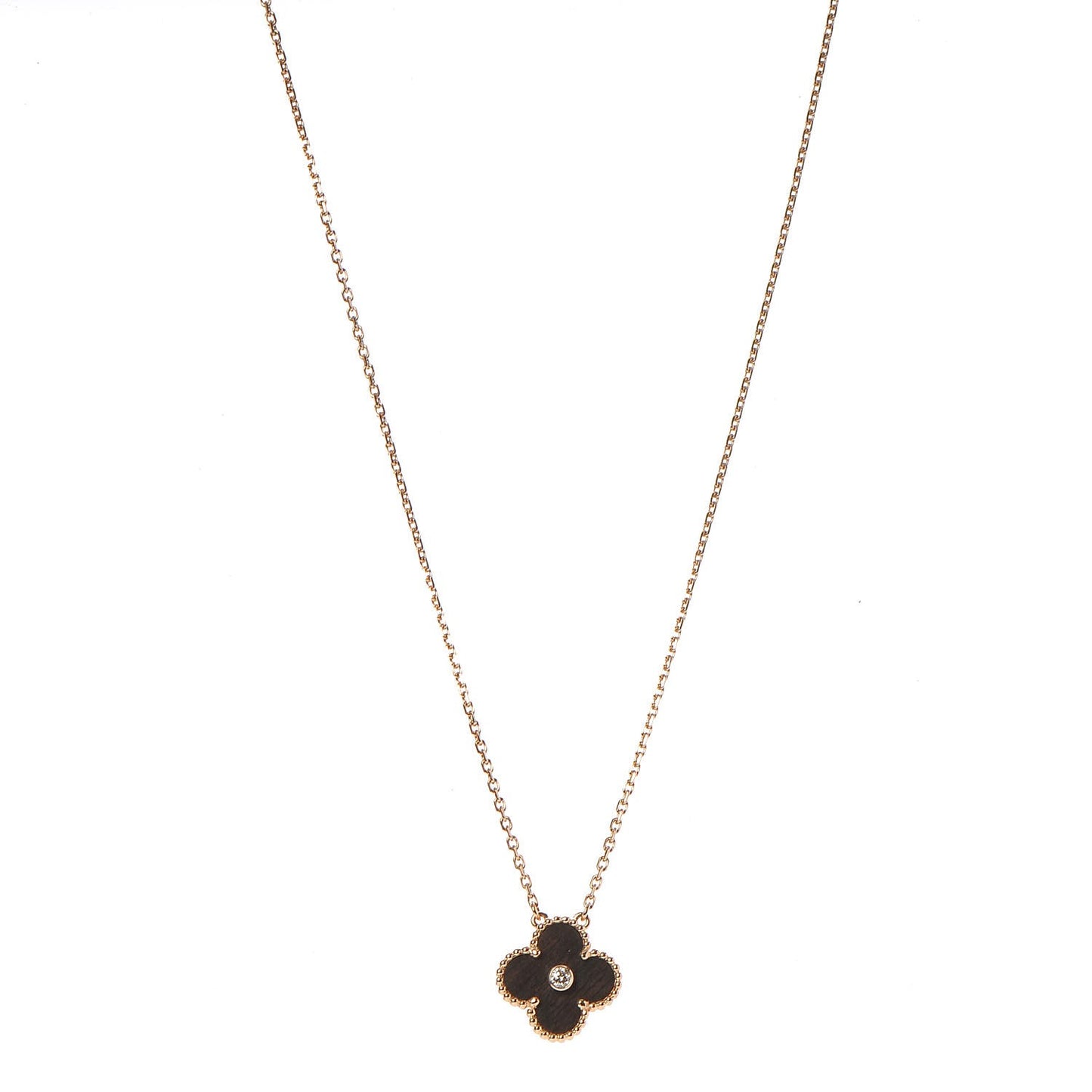 18K Rose Gold Diamond Letterwood Vintage Alhambra Pendant Necklace