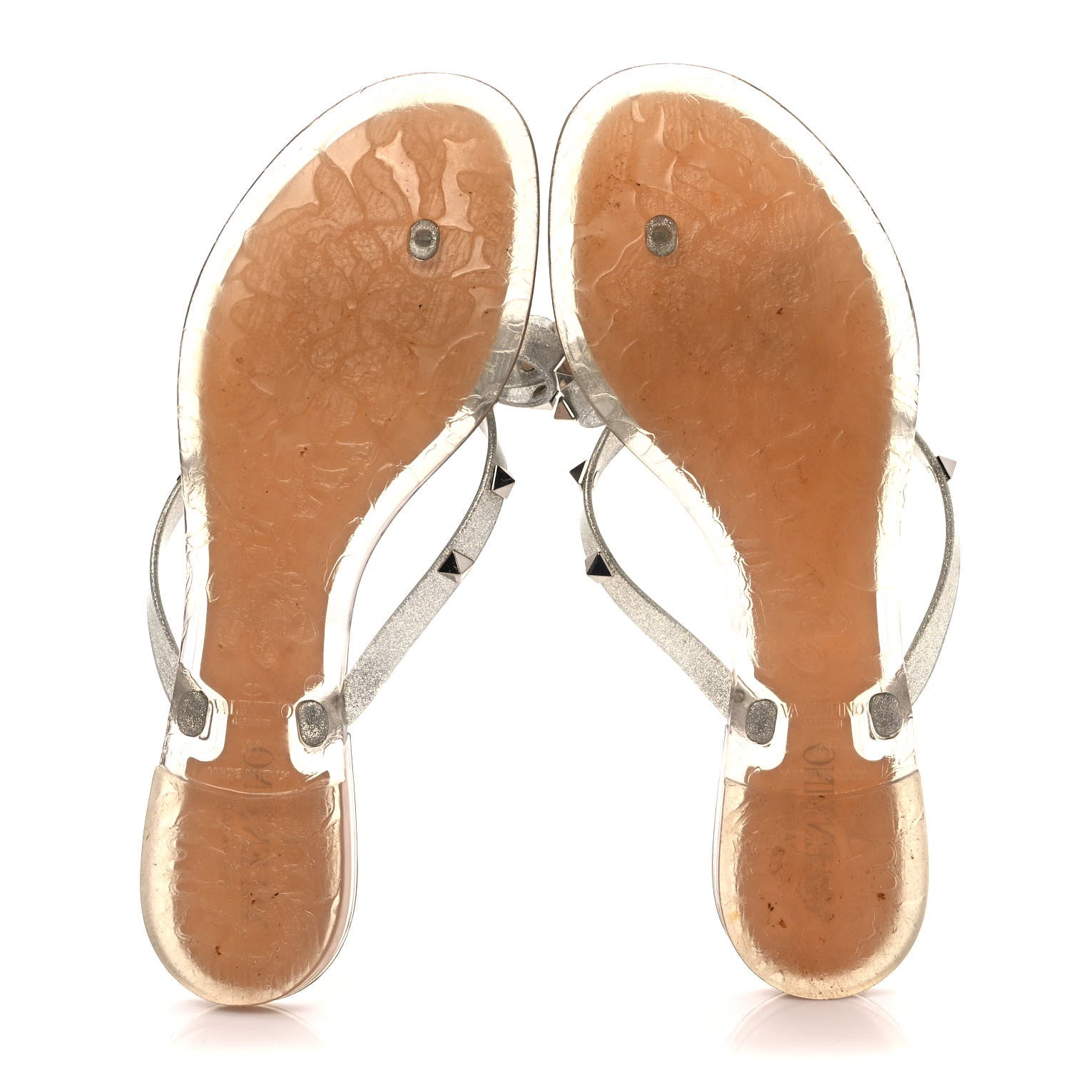 Valentino Garavani PVC Jelly Glitter Rockstud Bow Thong Sandals 41 Silver 9 of 16