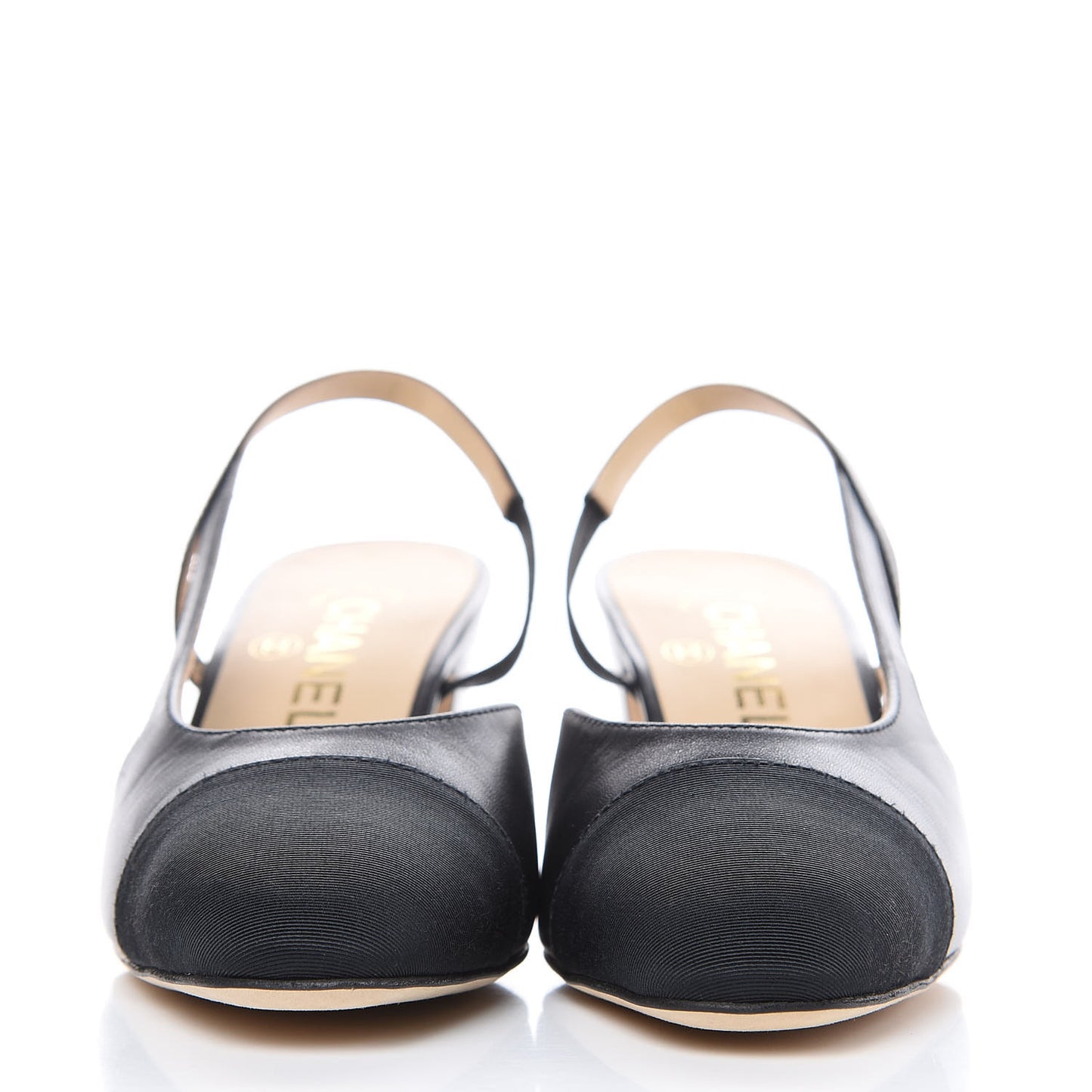 Lambskin Grosgrain Cap Toe CC Slingback Pumps 36 Black
