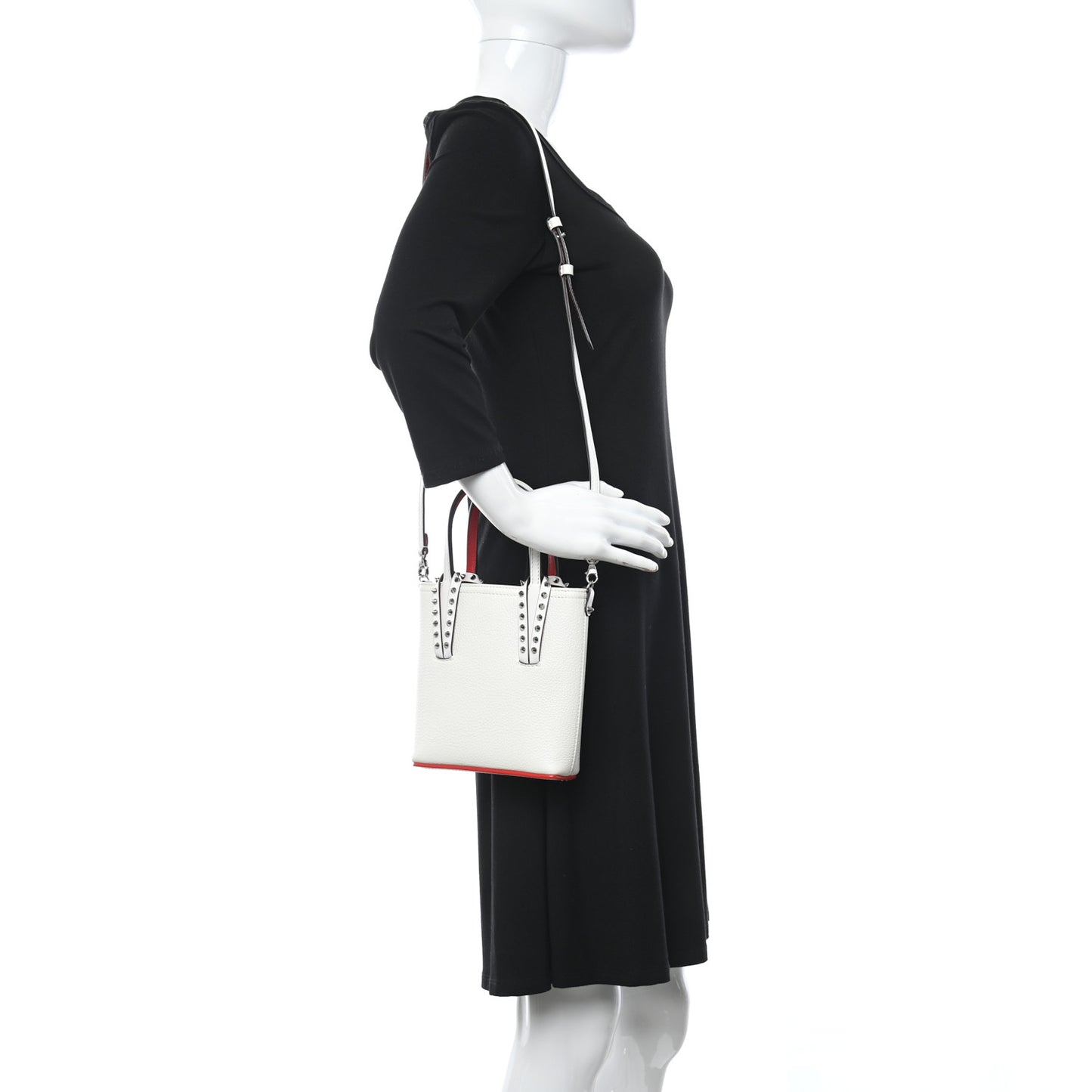 Calfskin Spikes Mini North South Cabata Tote White