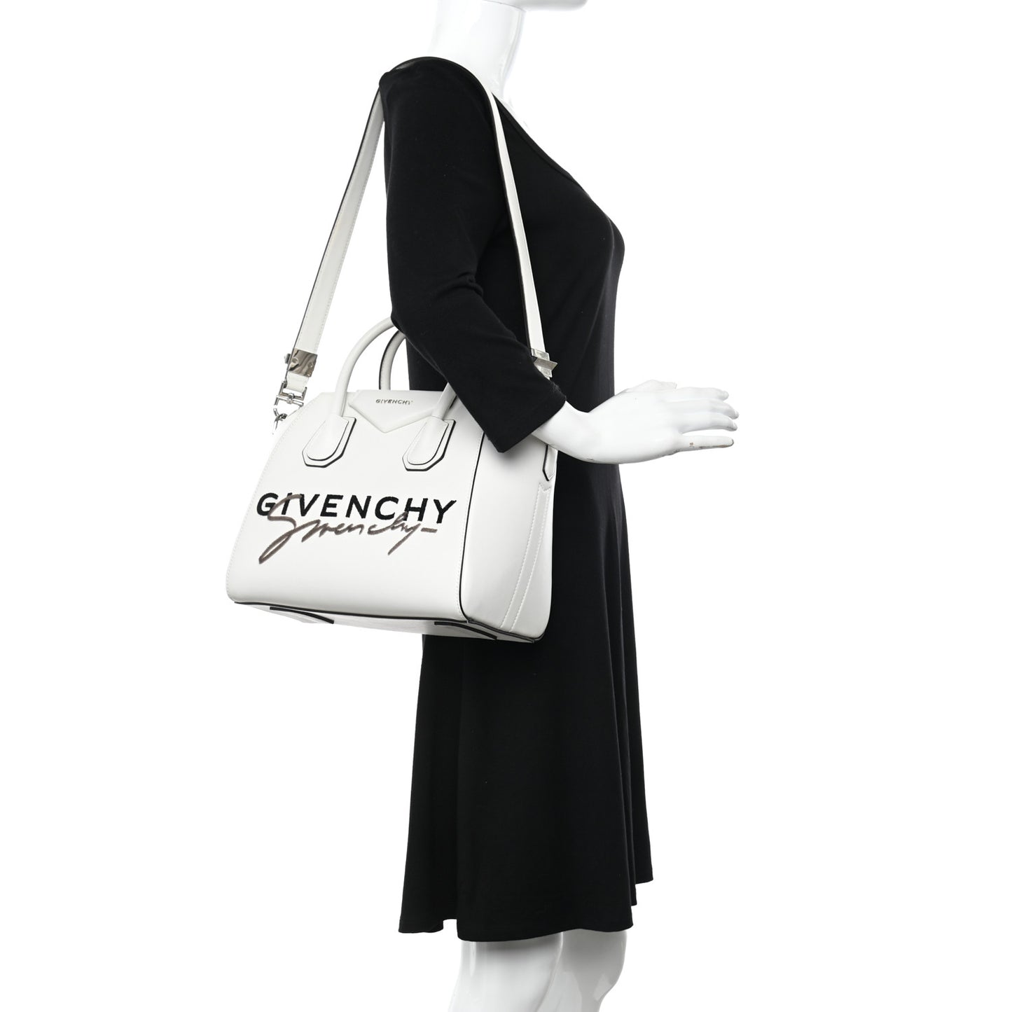 Calfskin Signature Logo Small Antigona White
