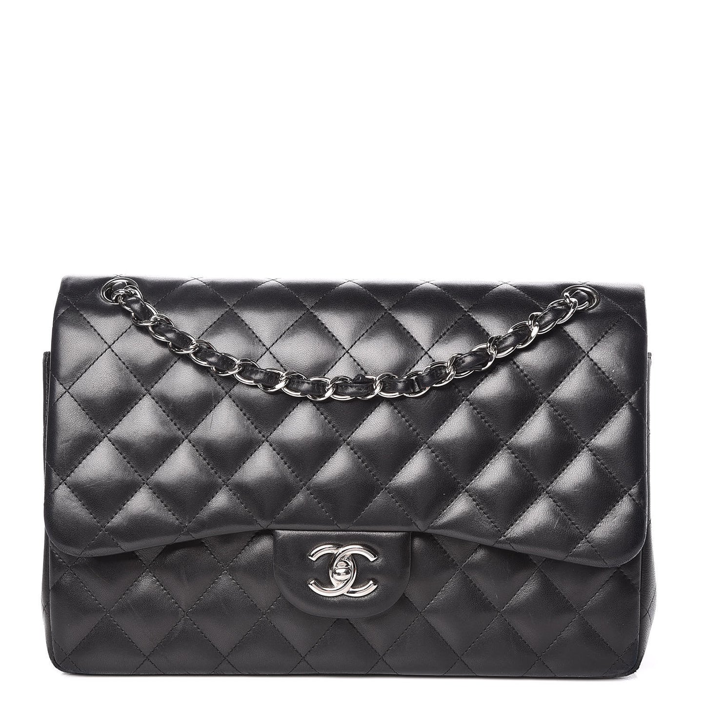 Lambskin Quilted Jumbo Double Flap Black