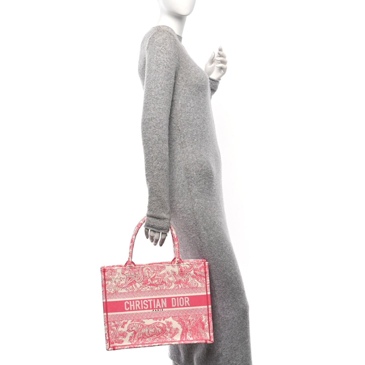 Canvas Embroidered Medium Dioriviera Toile De Jouy Book Tote Peony Pink