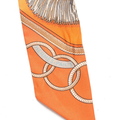 Hermes Silk Epaulettes Twilly Orange Turquoise Vert 5 of 5