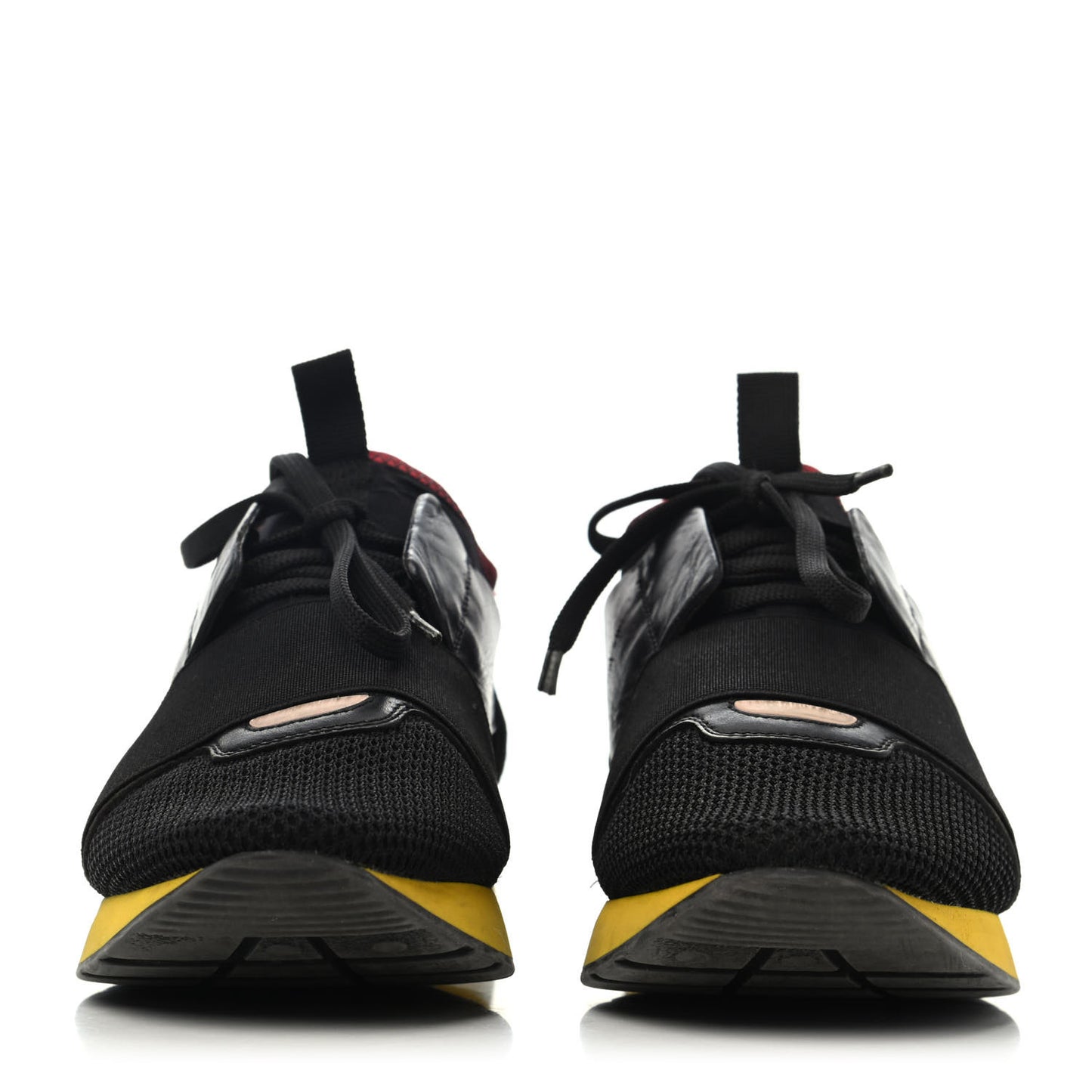 Calfskin Neoprene Mesh Suede Race Runner Sneakers 39 Black Yellow