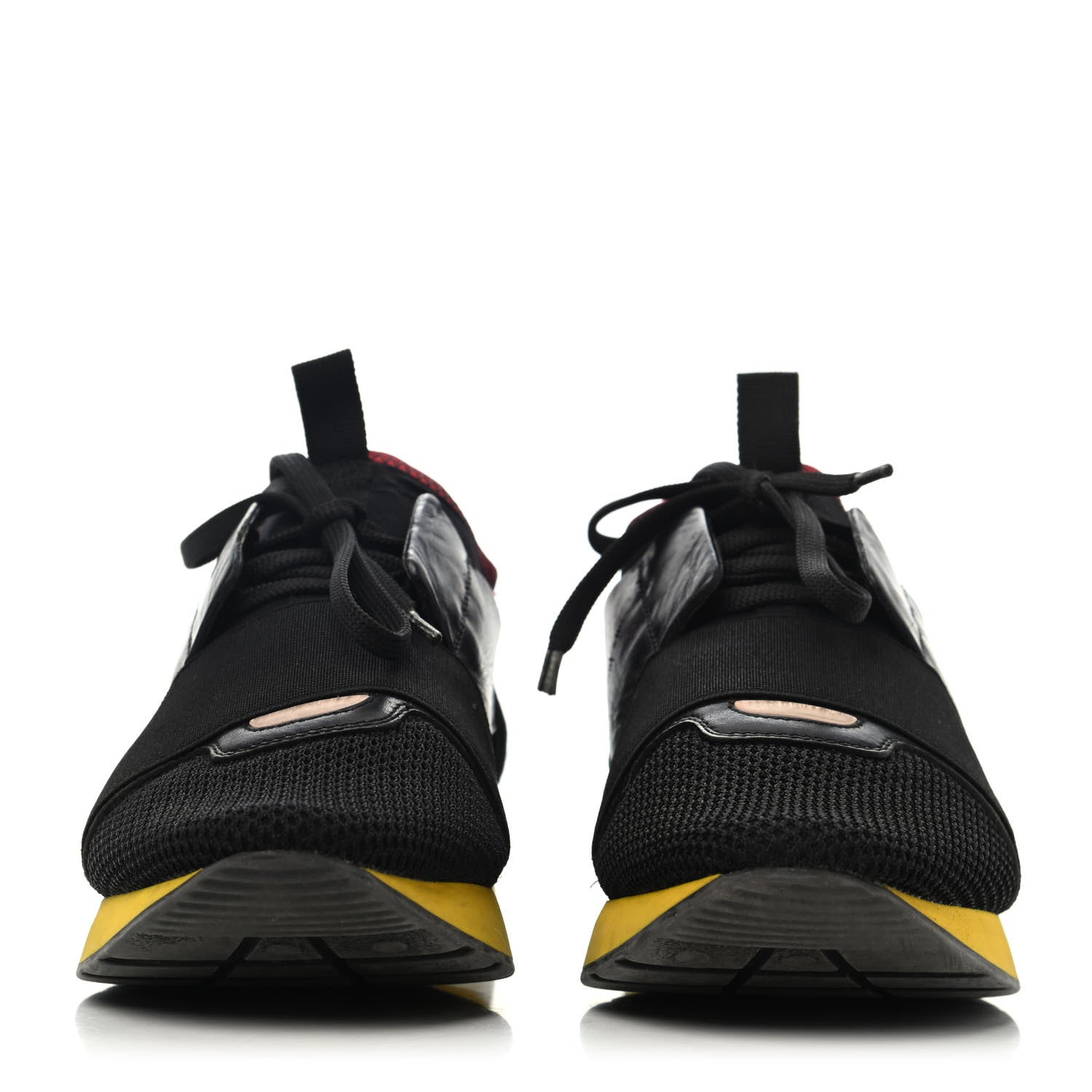Balenciaga Calfskin Neoprene Mesh Suede Race Runner Sneakers 39 Black Yellow 2 of 4