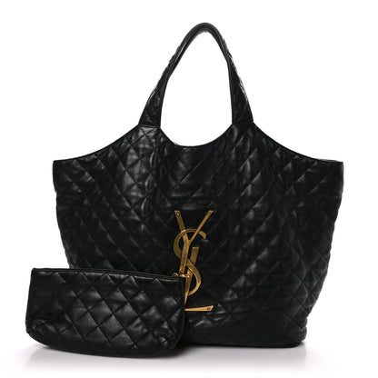 Saint Laurent SAINT LAURENT Lambskin Quilted Maxi Icare Shopping Tote Black 2 of 11
