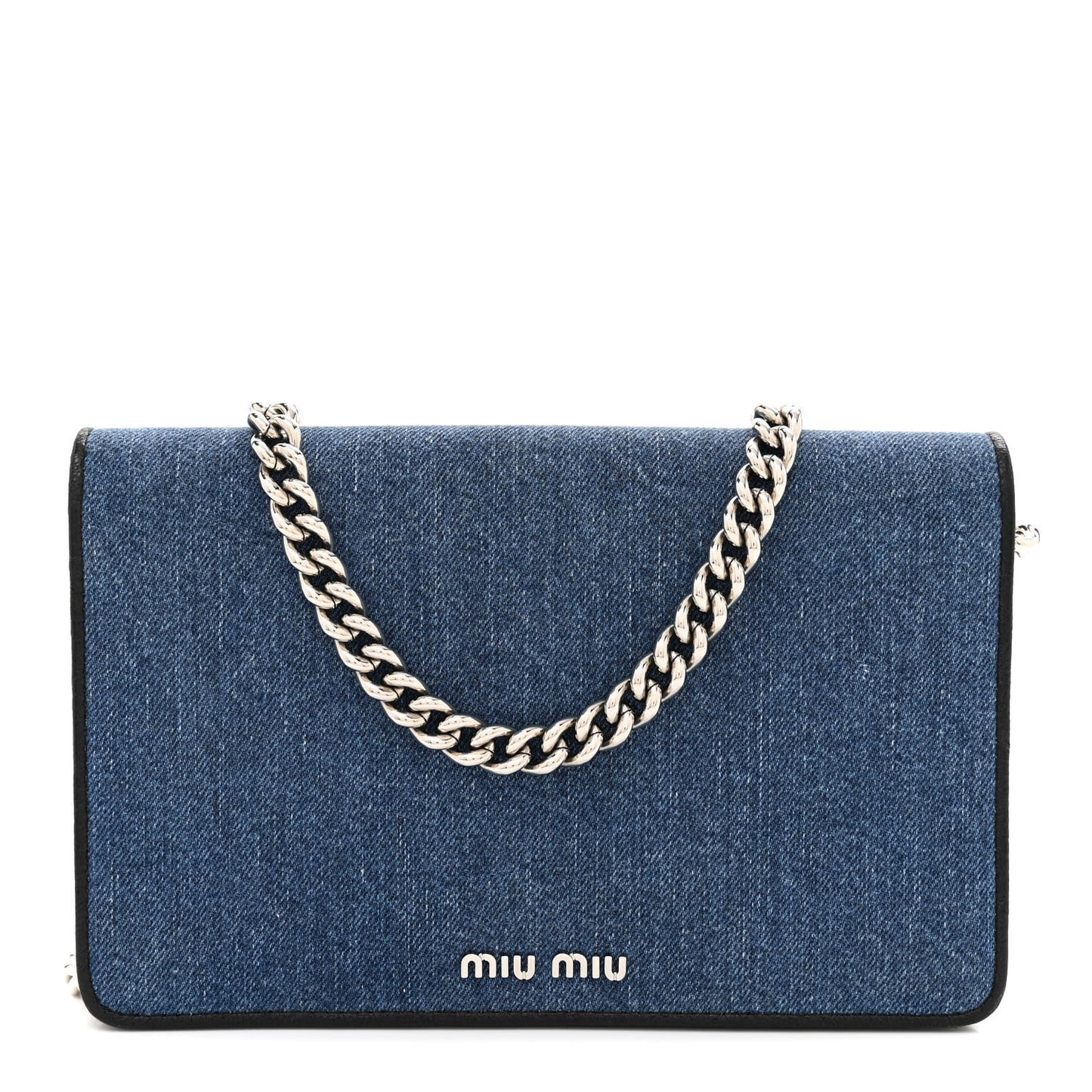 MIU MIU Denim Raccoon Fur Charm Crossbody Blue