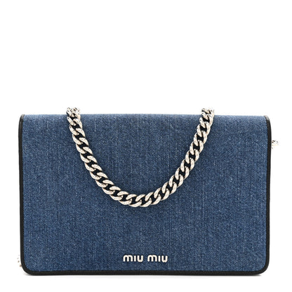 Miu Miu MIU MIU Denim Raccoon Fur Charm Crossbody Blue 1 of 11