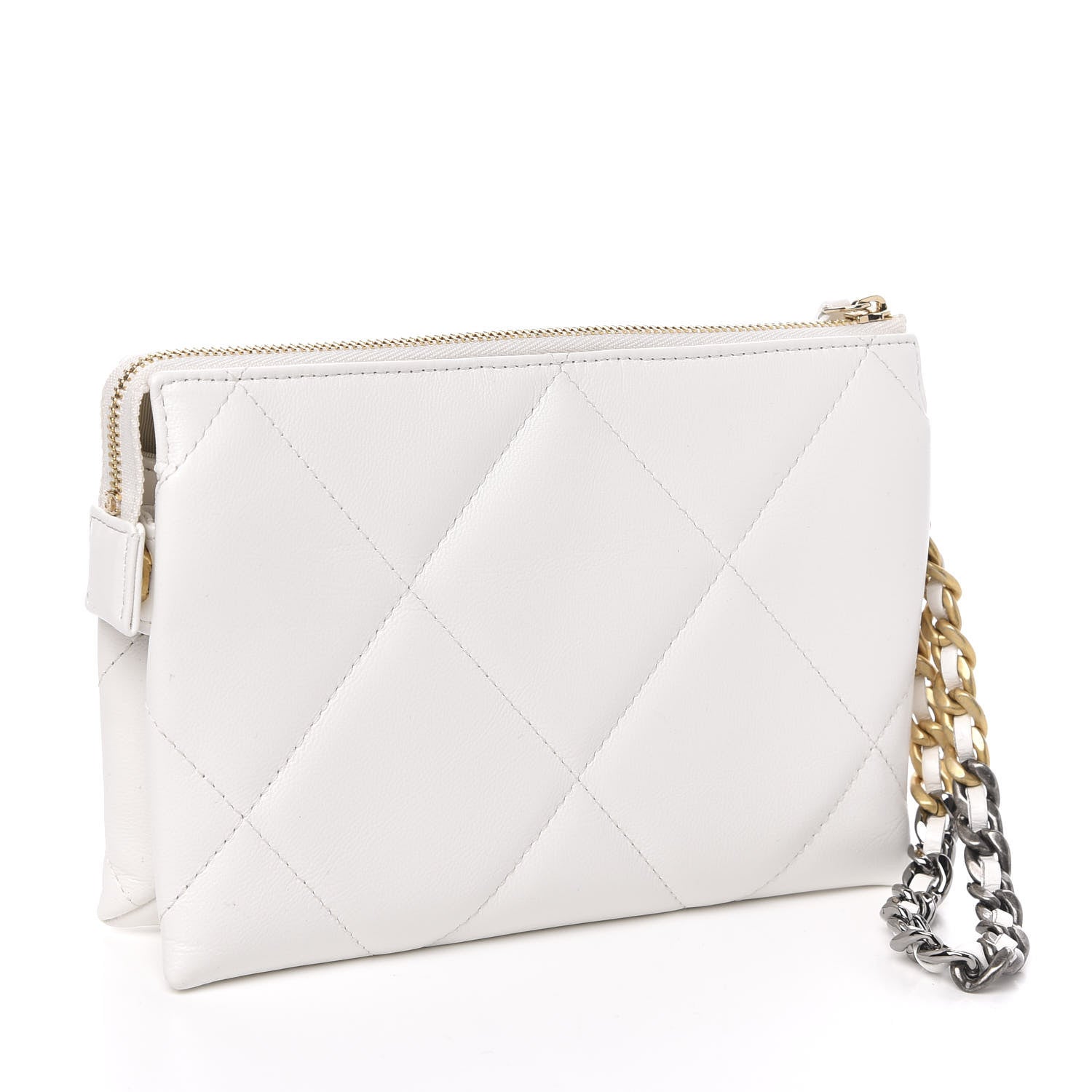 Chanel Shiny Goatskin Quilted 19 Small Pouch With Handle White 3 of 7