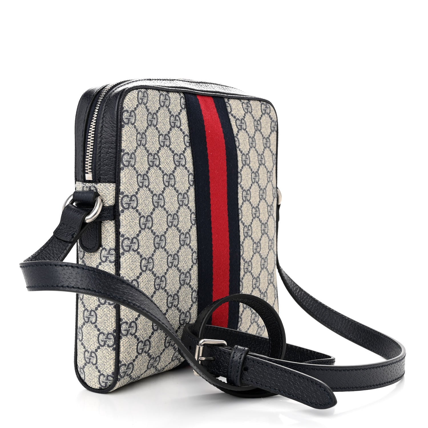 Gucci GG Supreme Monogram Textured Dollar Calfskin Web Small Ophidia Messenger Bag Beige Blue 2 of 12