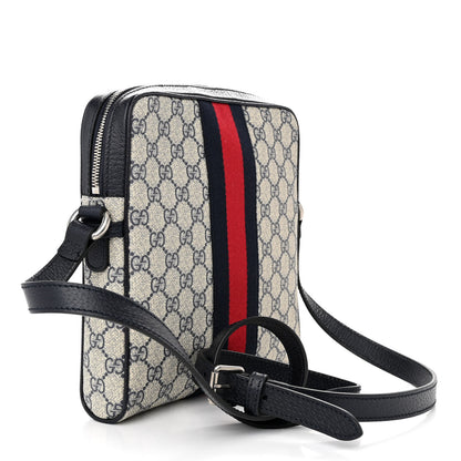 Gucci GG Supreme Monogram Textured Dollar Calfskin Web Small Ophidia Messenger Bag Beige Blue 2 of 12