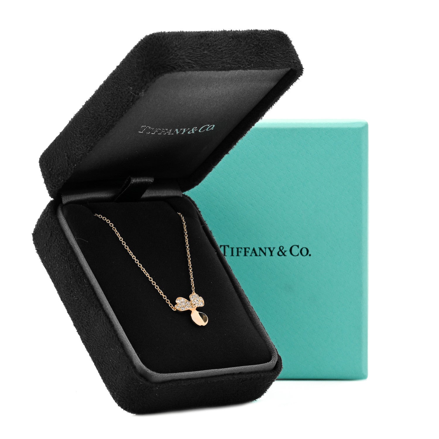 Tiffany 18K Rose Gold Diamond Paper Flowers Pendant Necklace 6 of 6