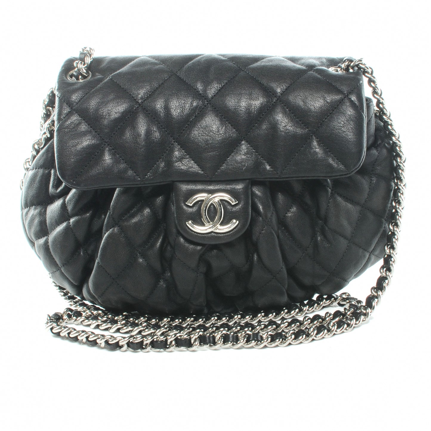 Washed Lambskin Chain Around Medium Messenger Bag Black