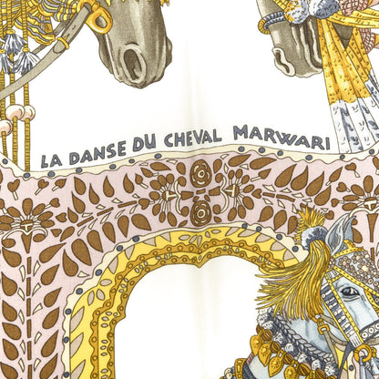 Hermes Cashmere Silk La Danse Du Cheval Marwari Shawl 140 Jaune Vif White Mauve 2 of 6