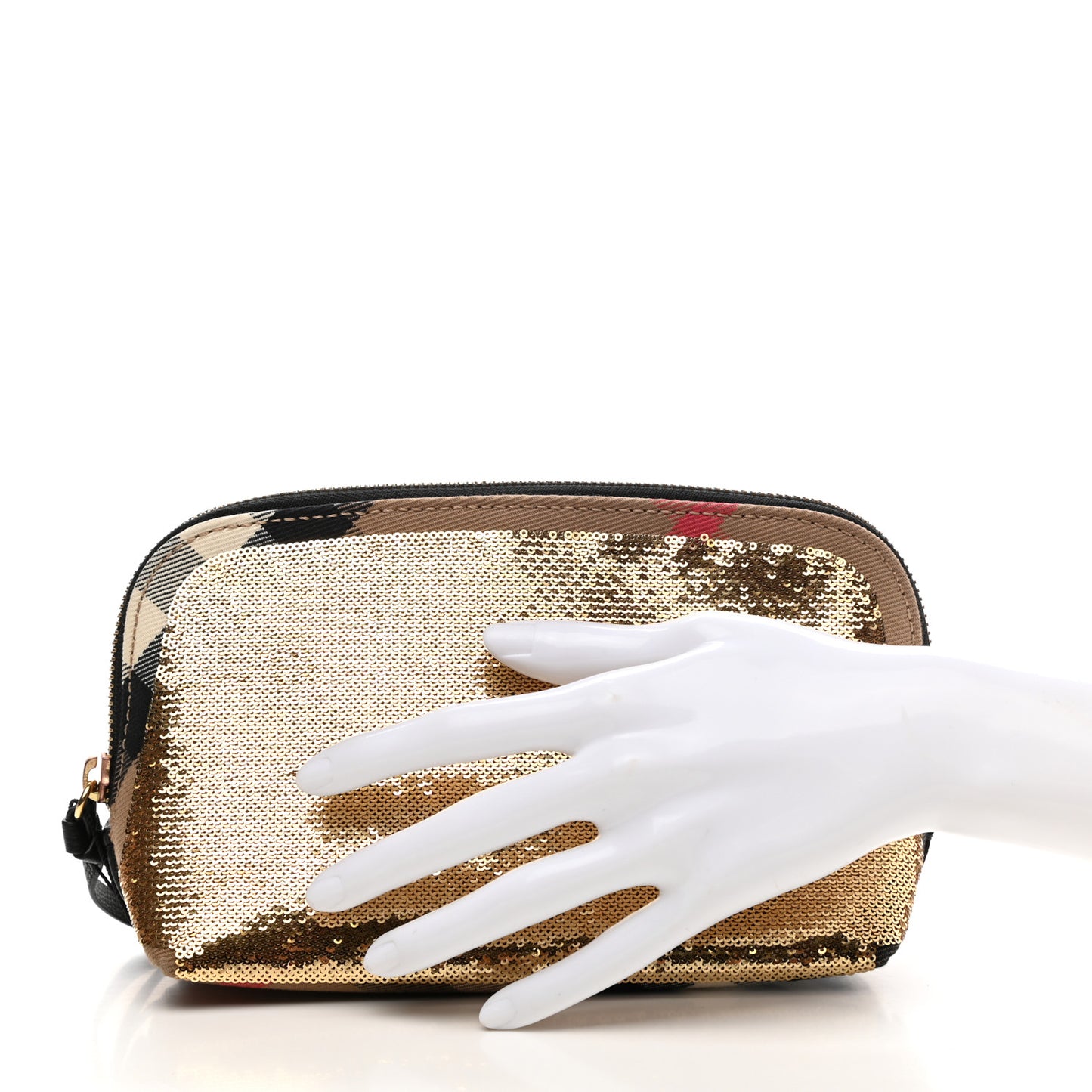 House Check Sequin Peyton Pouch Bag Gold Black