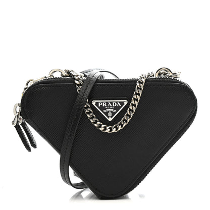 Prada Saffiano Mini Triangle Crossbody Pouch Black 1 of 12