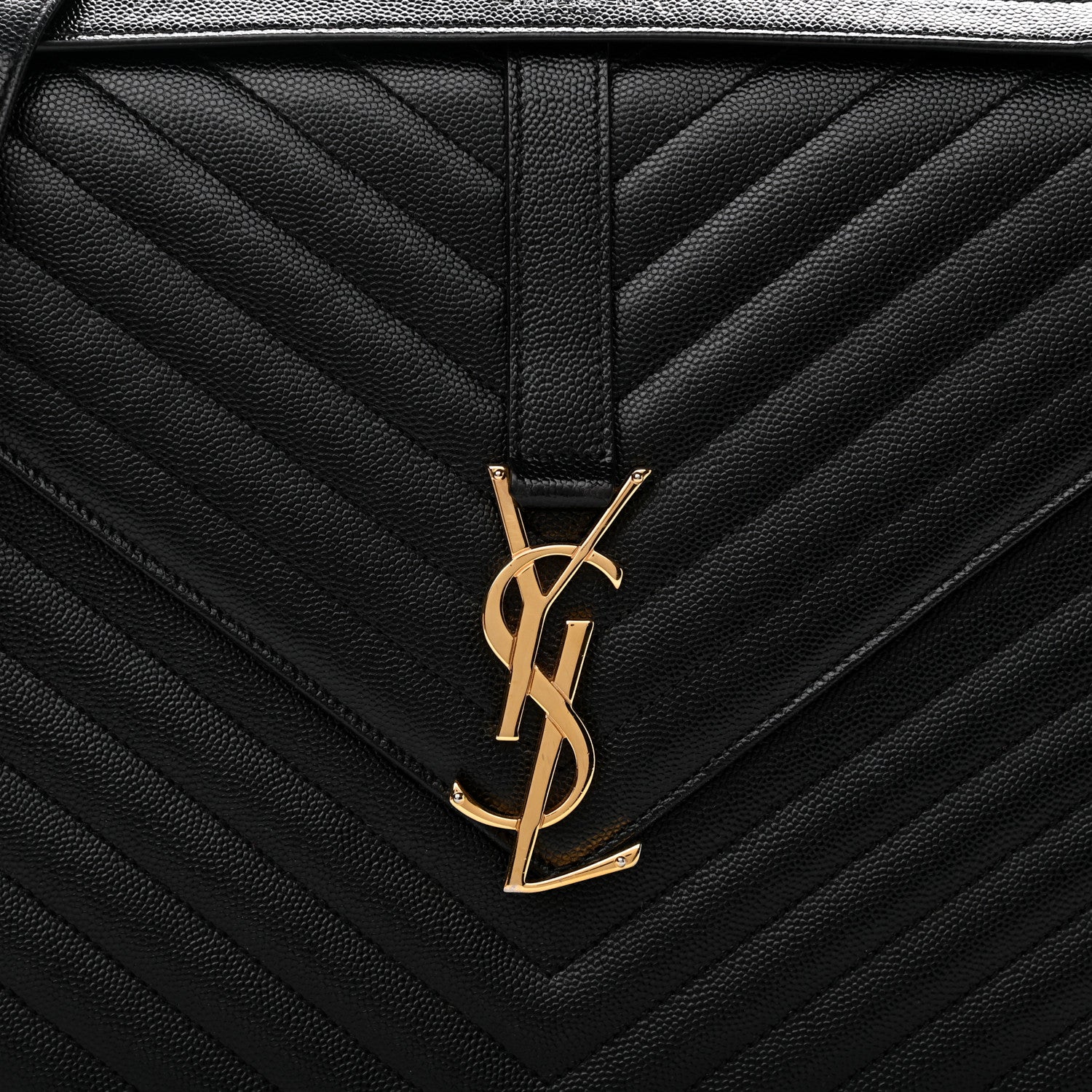 Saint Laurent Grain De Poudre Matelasse Chevron Large Monogram Satchel Black 9 of 13