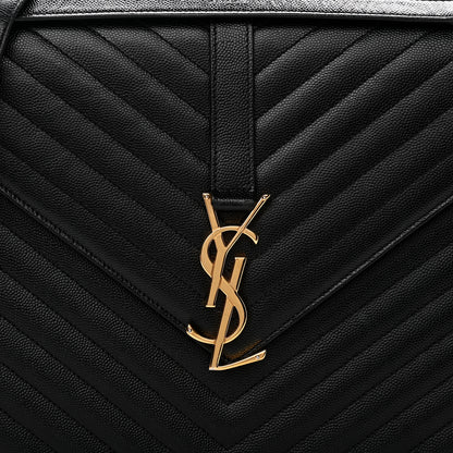 Saint Laurent Grain De Poudre Matelasse Chevron Large Monogram Satchel Black 9 of 13
