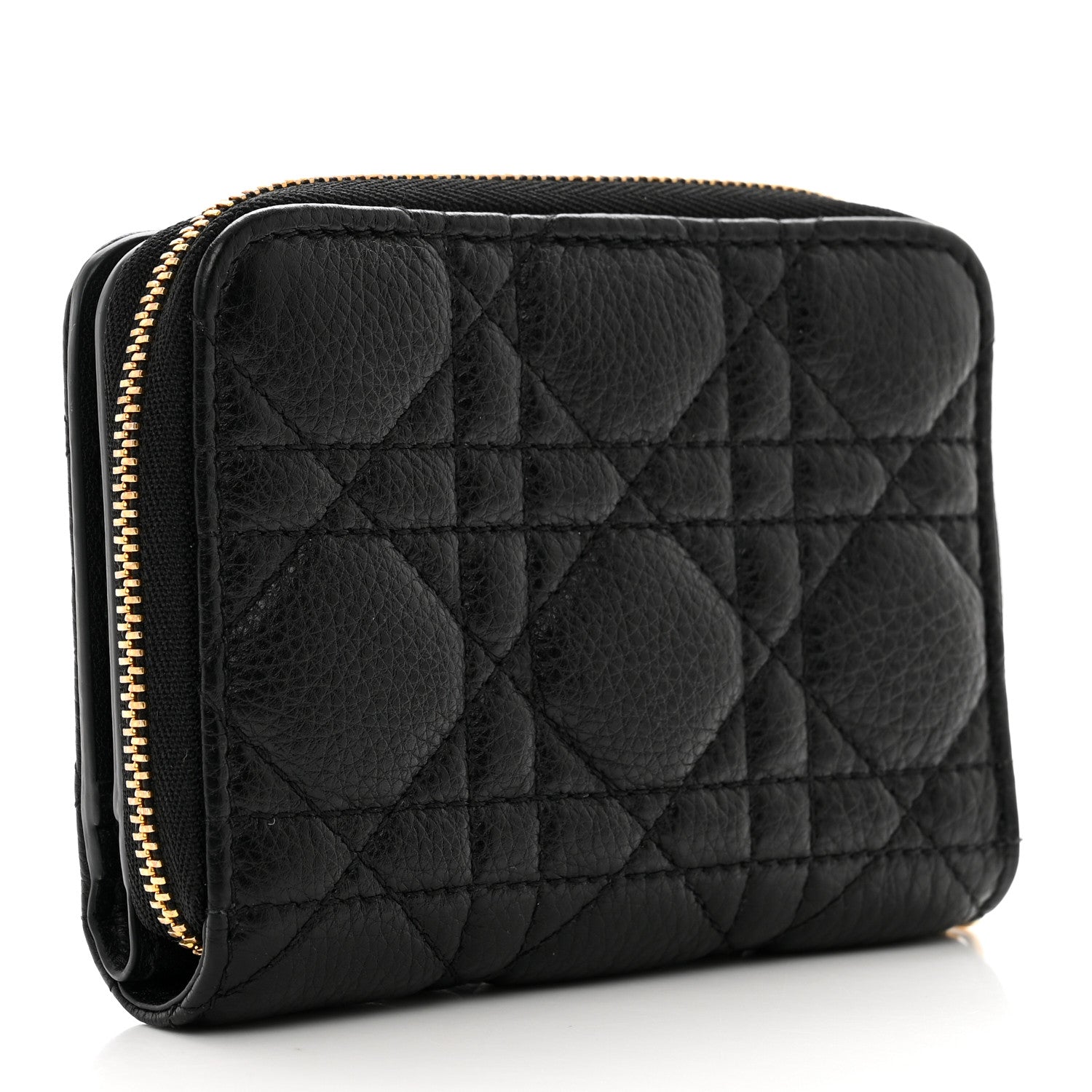 Christian Dior Grained Calfskin Supple Cannage Caro Compact Zip Card Wallet Black 3 of 7